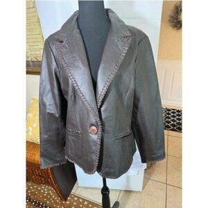 Coldwater Creek Vintage Leather Blazer Embroidery Cowgirl Glam Western Jacket XL